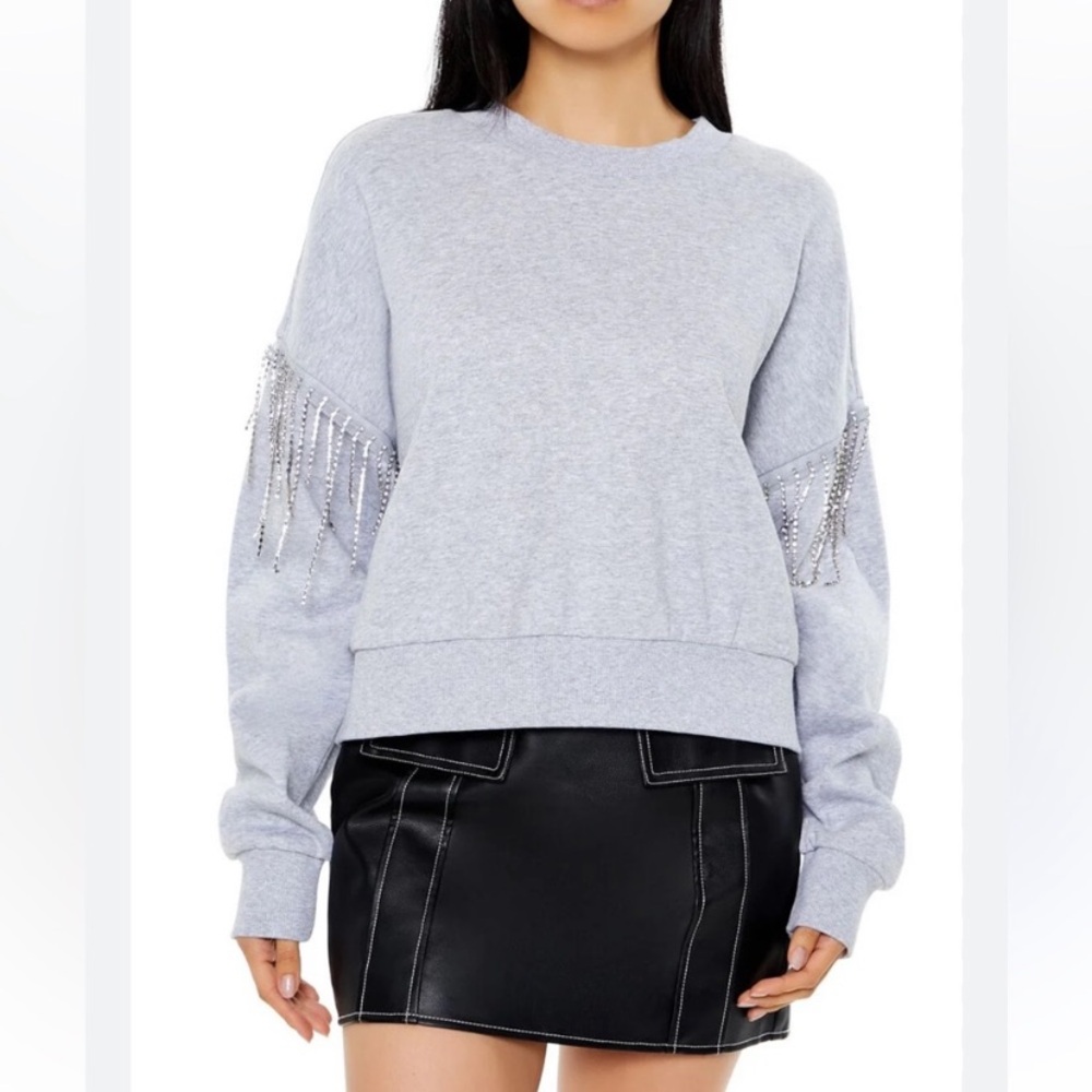 FOREVER 21 RHINESTONE FRINGE PULLOVER S